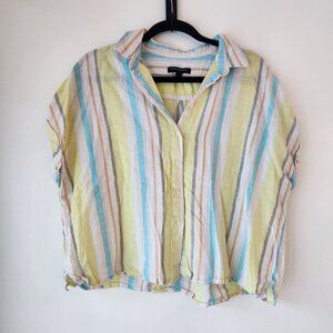 Banana Republic Linen Blend Striped Short Sleeve Button Up Shirt Boxy Women's L